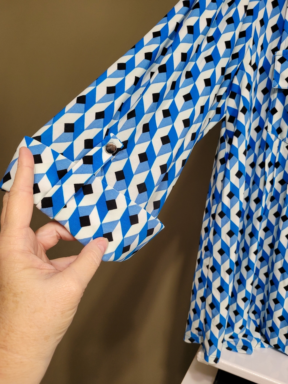 Cocomo Blue & White Geometric Print Tunic Blouse - Picture 2 of 9